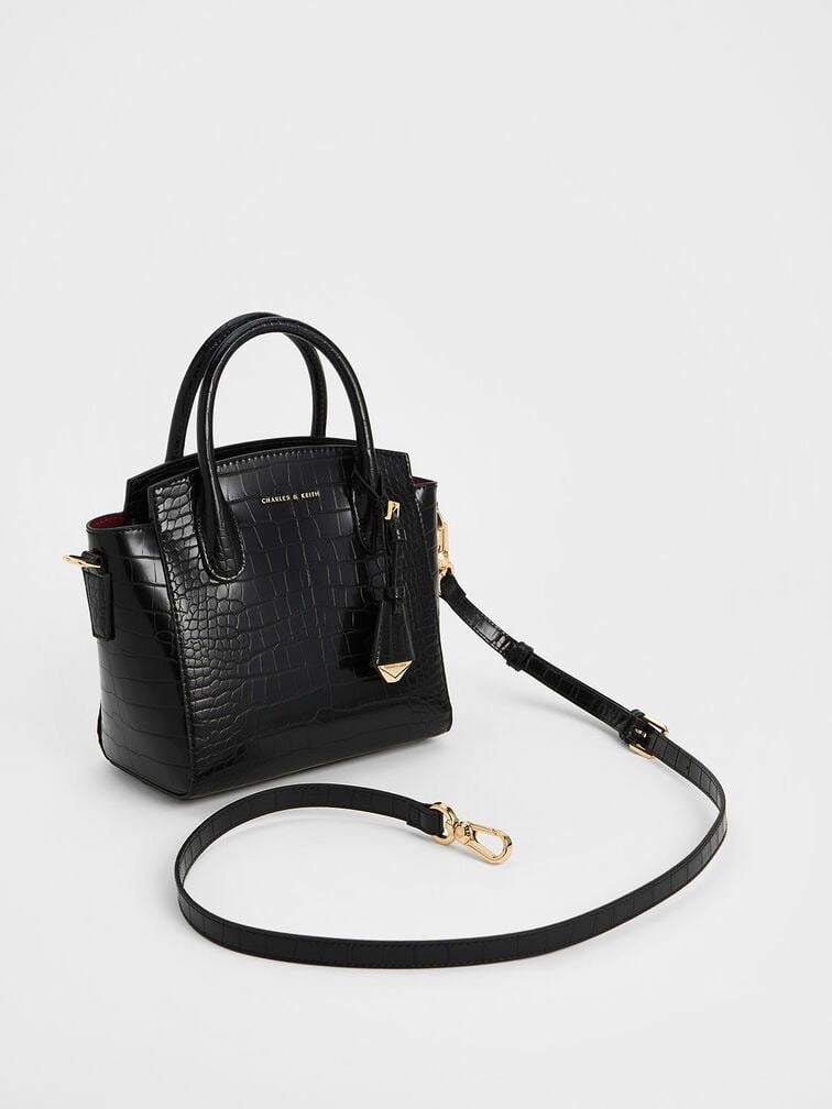 Charles & Keith Croc-Effect Structured Top Handle Bag