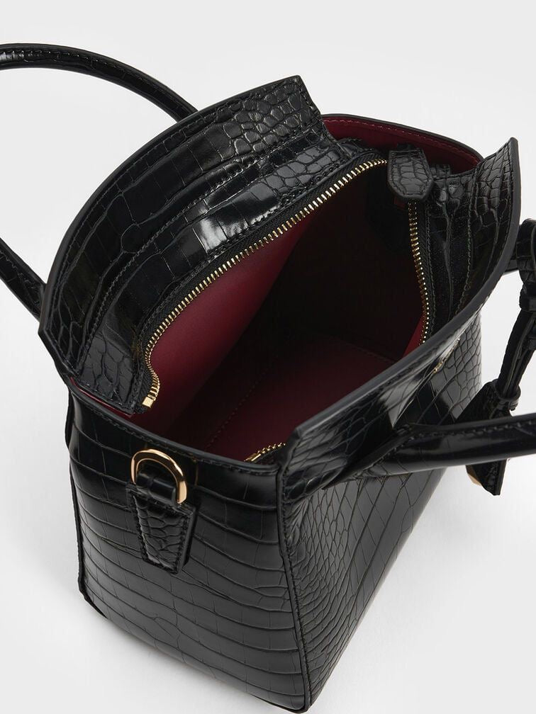 Charles & Keith Croc-Effect Structured Top Handle Bag