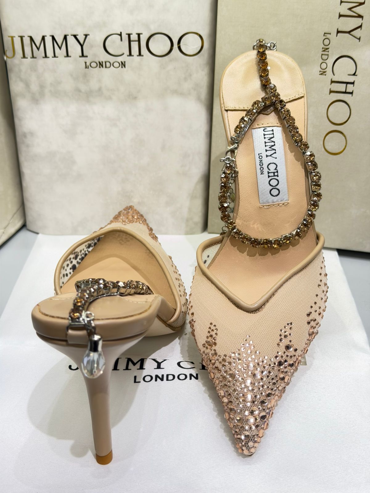 Jimmy Choo Saeda 100 Crystal Mesh Pumps – Crystal Anklet Edition