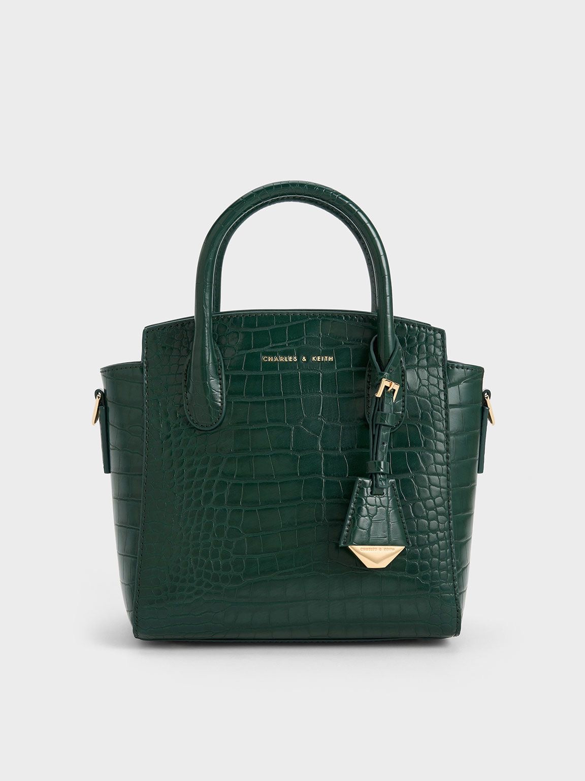 Charles & Keith Croc-Effect Structured Top Handle Bag
