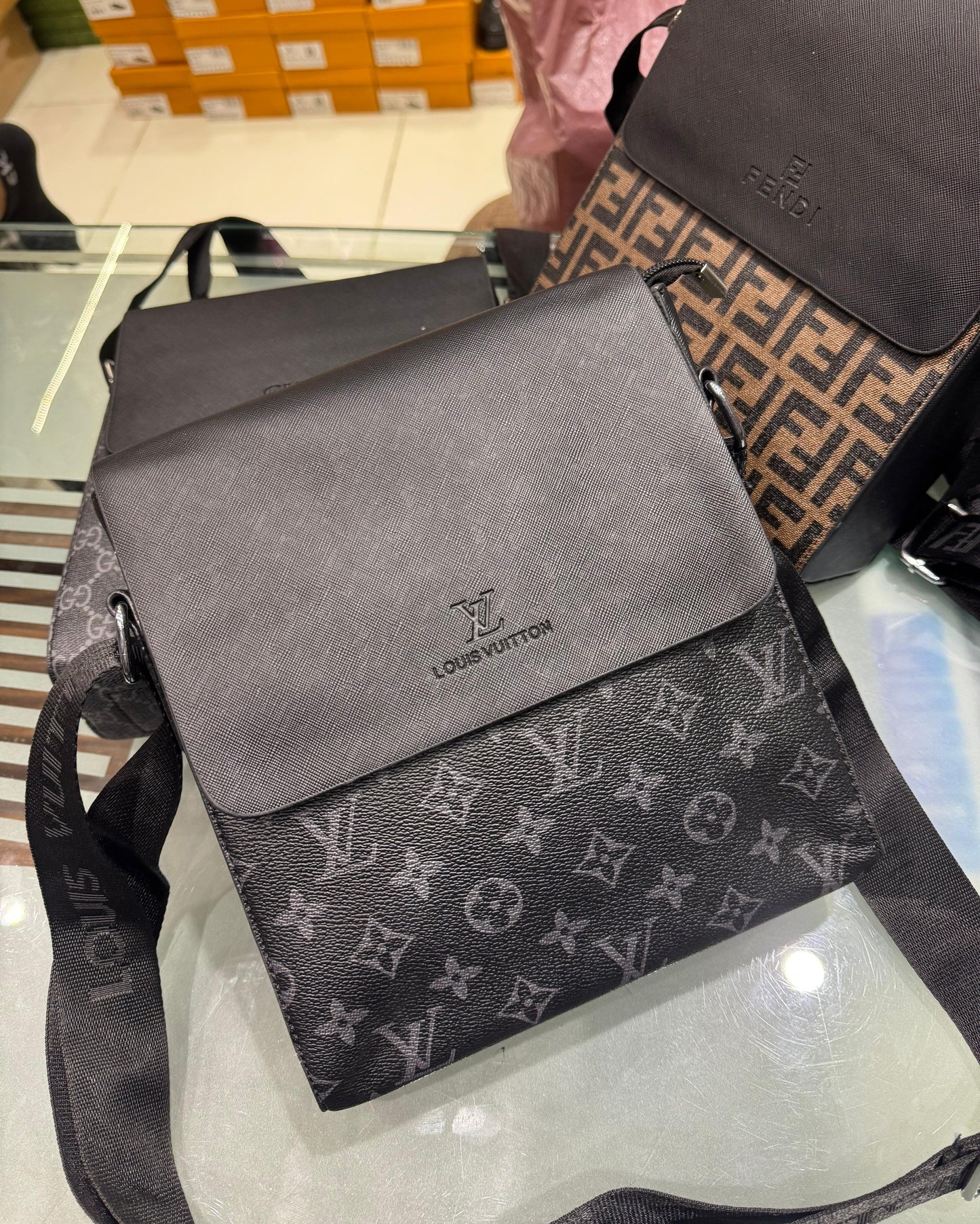 Louis Vuitton-Inspired Messenger Bag – Monogram Eclipse Black