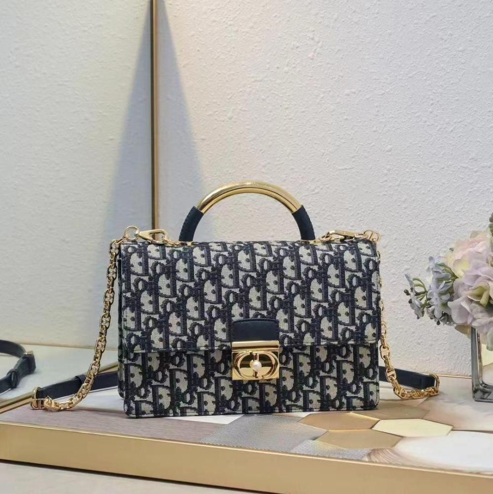 DIOR Medium Ange Bag – Gold-Finish Pearl Detail Elegance