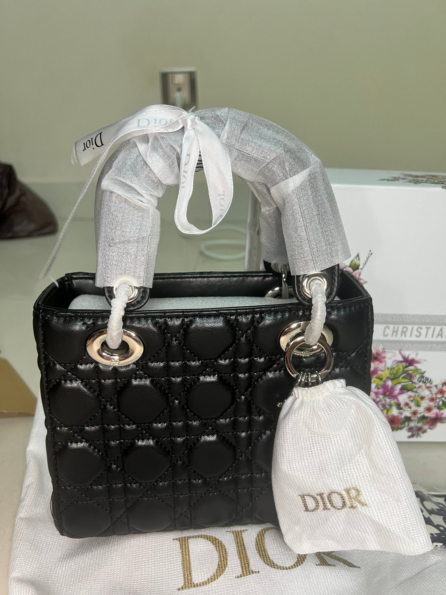 Lady Dior Black Cannage Lambskin Handbag – Silver Charm Detail