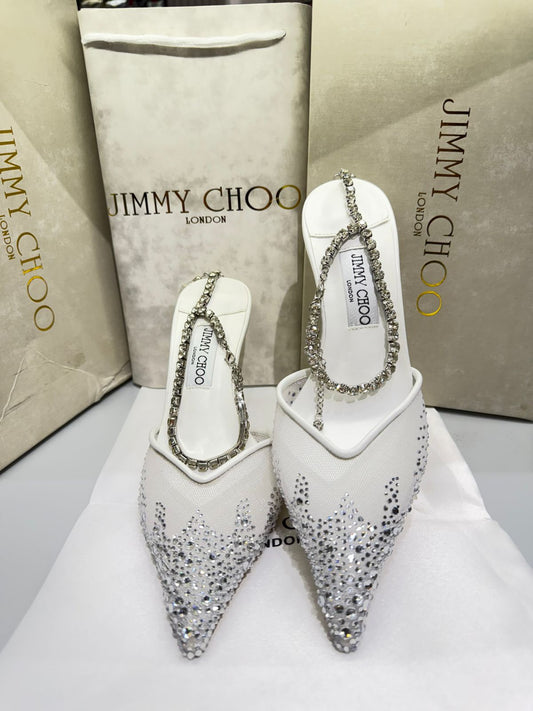 Jimmy Choo Saeda 100 Crystal Mesh Pumps – Crystal Anklet Edition