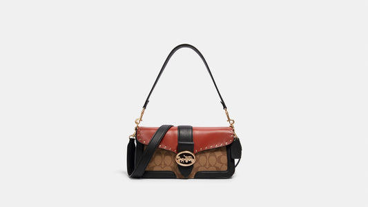 COACH Georgie Shoulder Bag – Colorblock Signature Canvas with Daisy Embroidery