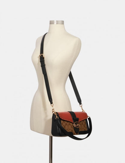 COACH Georgie Shoulder Bag – Colorblock Signature Canvas with Daisy Embroidery