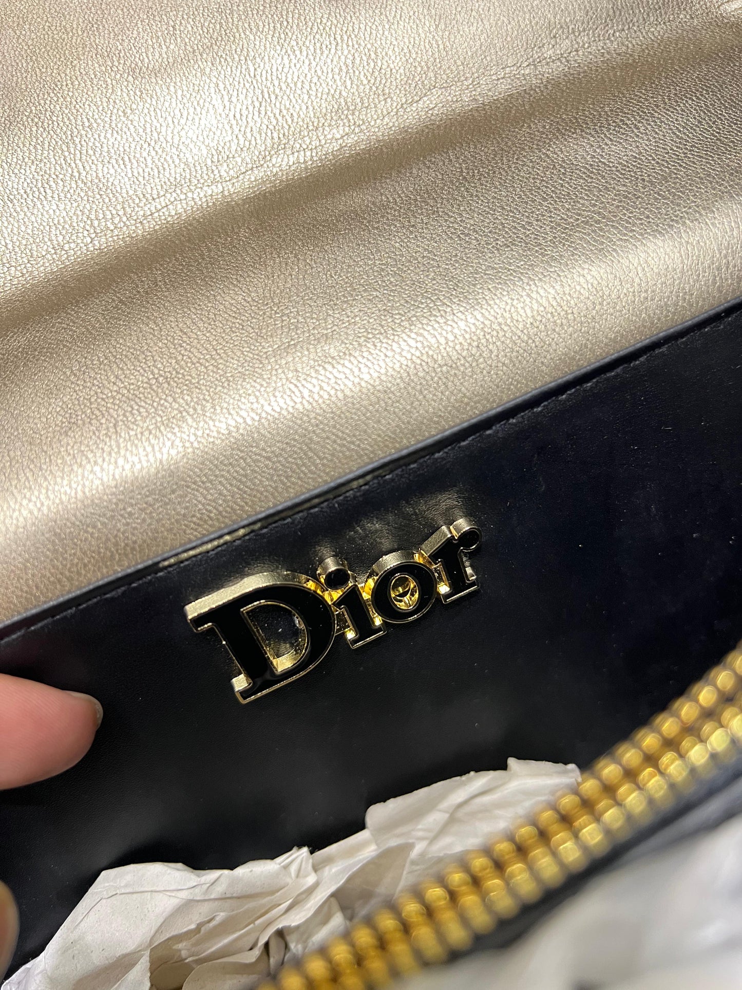 DIOR Medium Ange Bag – Gold-Finish Pearl Detail Elegance