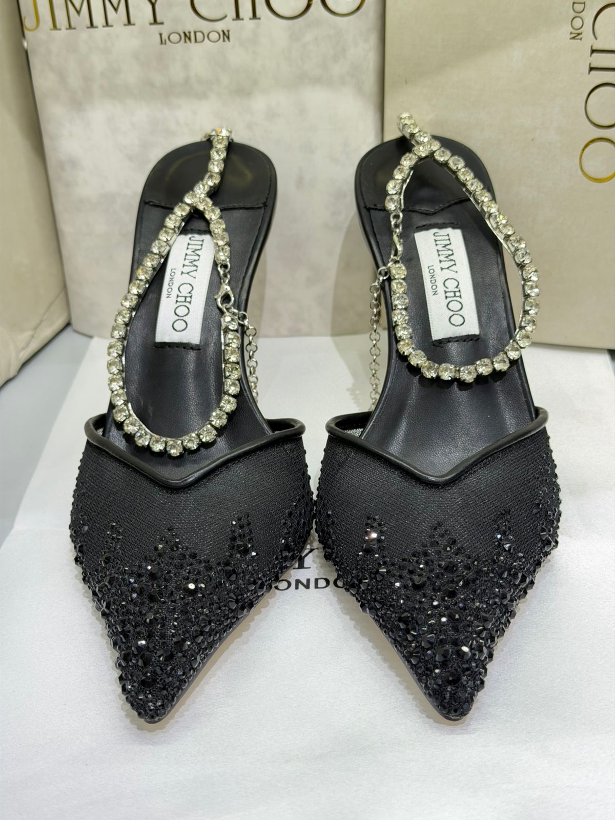 Jimmy Choo Saeda 100 Crystal Mesh Pumps – Crystal Anklet Edition