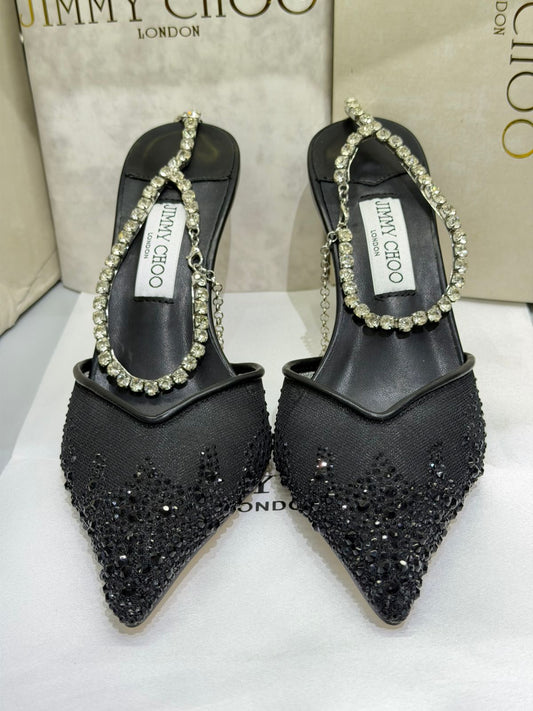 Jimmy Choo Saeda 100 Crystal Mesh Pumps – Crystal Anklet Edition