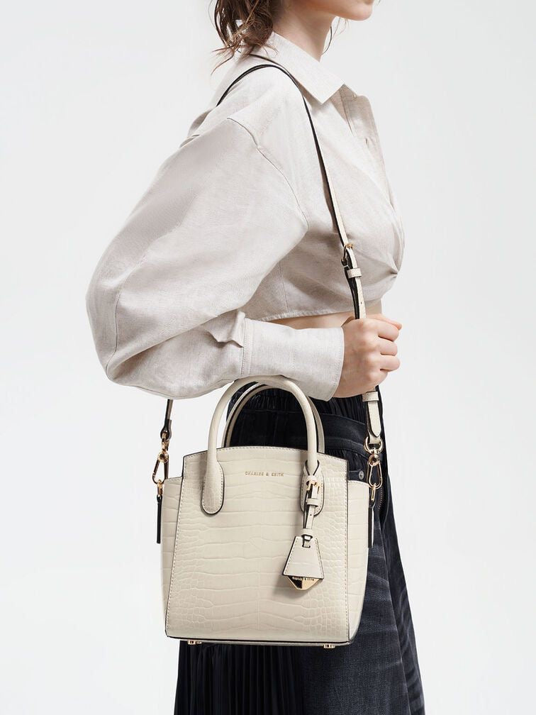 Charles & Keith Croc-Effect Structured Top Handle Bag