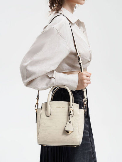 Charles & Keith Croc-Effect Structured Top Handle Bag