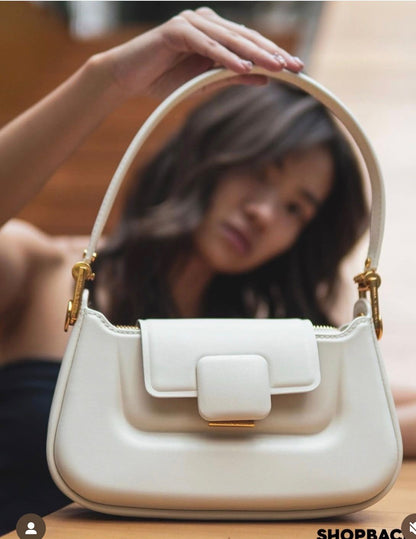 CHARLES & KEITH Koa Leather Push-Lock Top Handle Bag