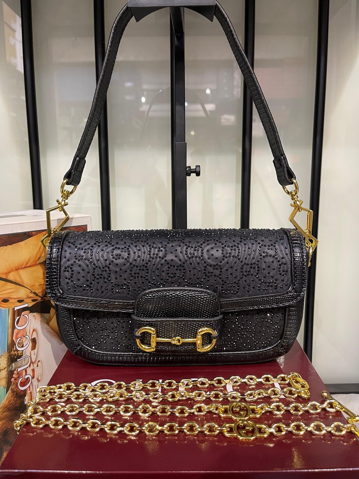 Gucci Horsebit 1955 Crystals Small Shoulder Bag