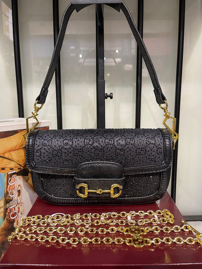 Gucci Horsebit 1955 Crystals Small Shoulder Bag