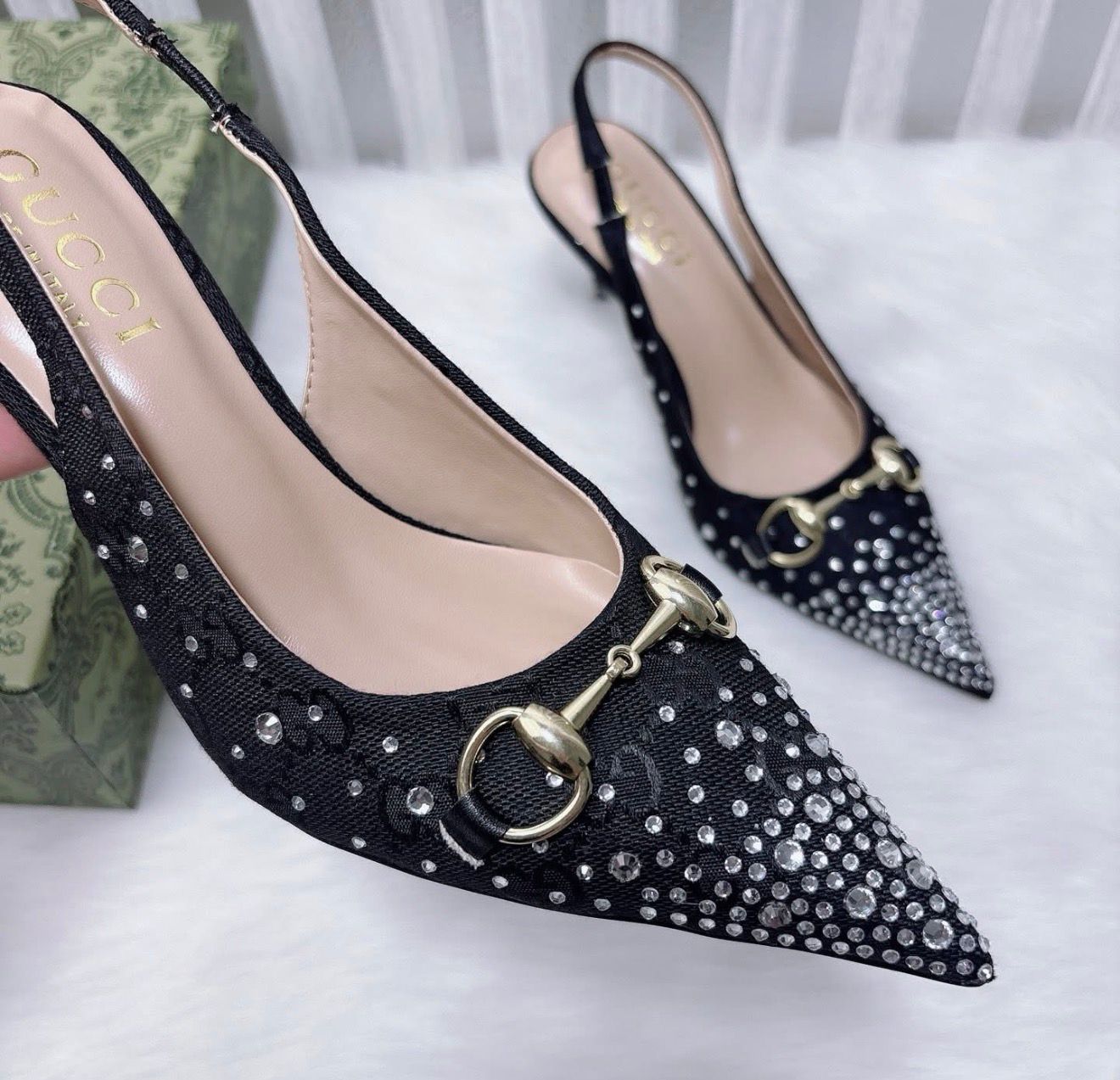 GUCCI Women’s Slingback Pump – Crystal Horsebit Elegance