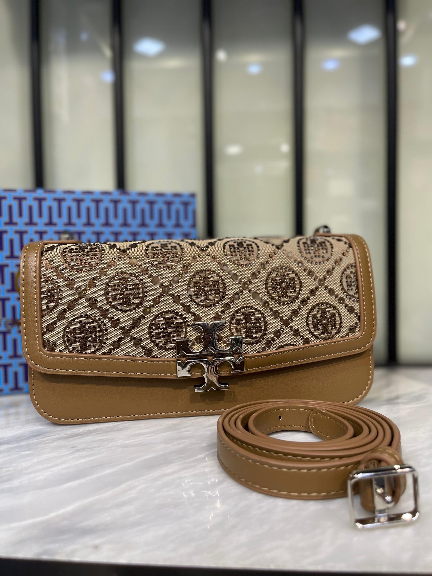 Tory Burch Small Eleanor Rectangular Bag – Crystal Monogram Chic