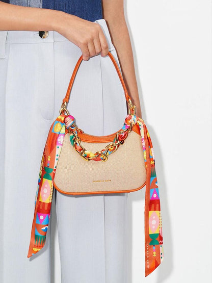 Charles & Keith Alcott Scarf Handle Canvas Bag – Orange