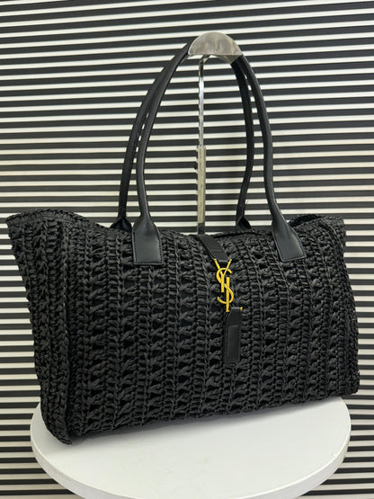 Panier Leather-Trimmed Raffia Tote – Official Model
