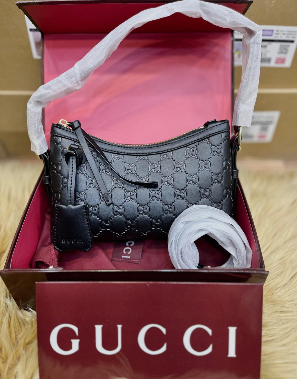 Gucci GG Embossed Leather Shoulder Bag – Rosso Ancora