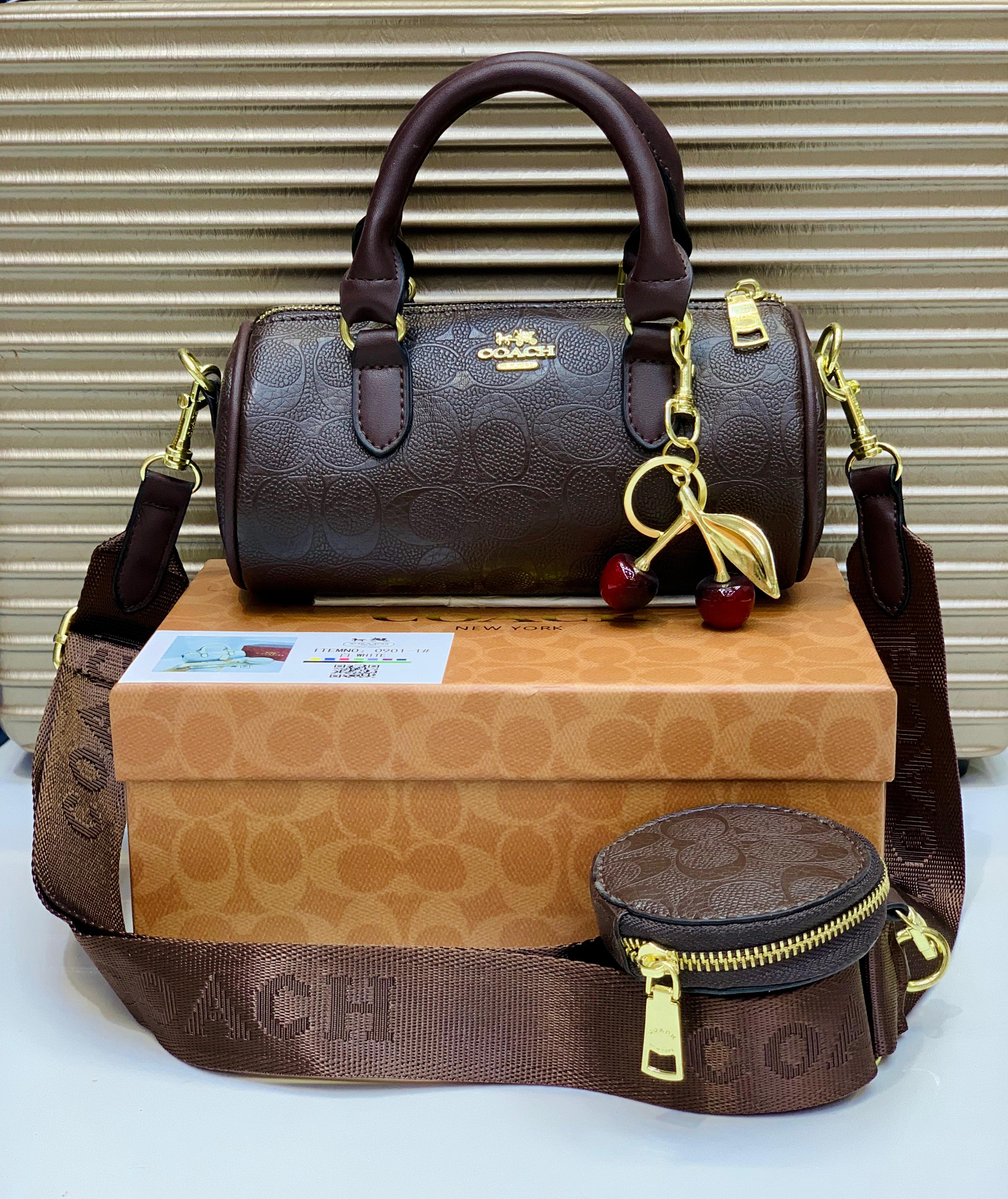 Coach Dupe Shoulder Bag – Cherry Detail