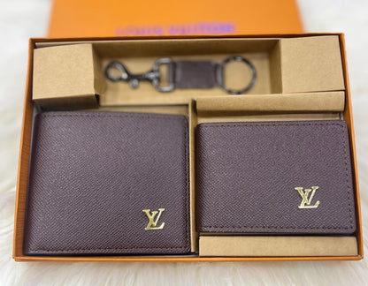 Gucci & Louis Vuitton Gents Gift Set – Wallet, Card Holder & Keychain