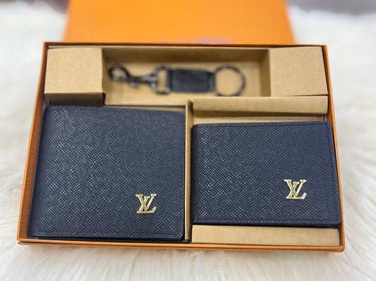 Gucci & Louis Vuitton Gents Gift Set – Wallet, Card Holder & Keychain