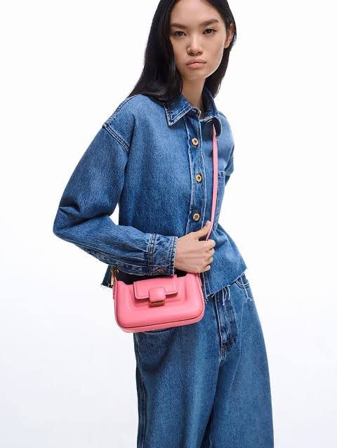 CHARLES & KEITH Koa Leather Push-Lock Top Handle Bag