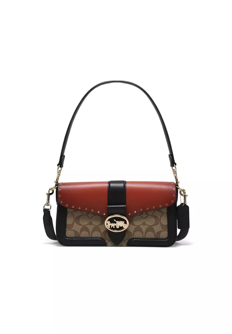 COACH Georgie Shoulder Bag – Colorblock Signature Canvas with Daisy Embroidery
