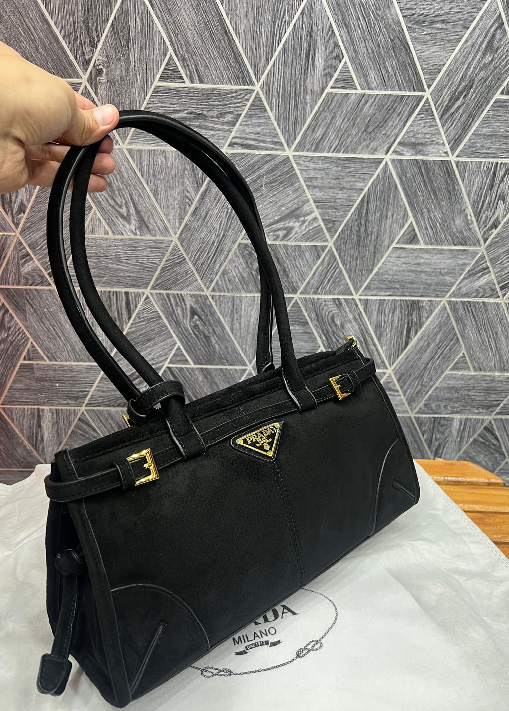 Prada-Inspired Bonnie Medium Suede Handbag
