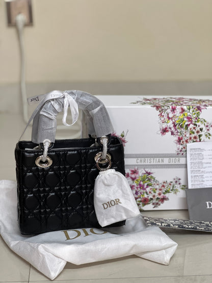 Lady Dior Black Cannage Lambskin Handbag – Silver Charm Detail