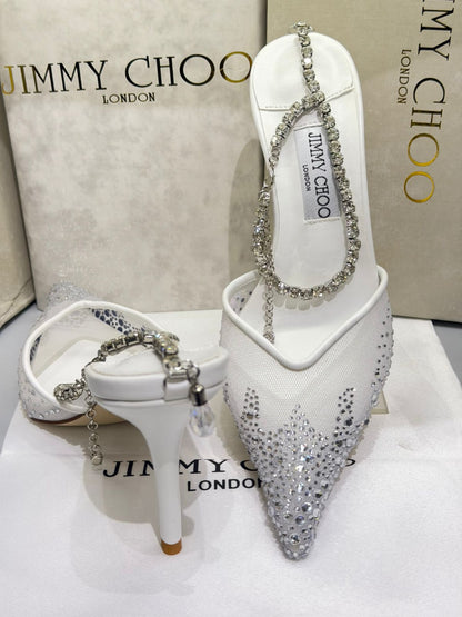 Jimmy Choo Saeda 100 Crystal Mesh Pumps – Crystal Anklet Edition