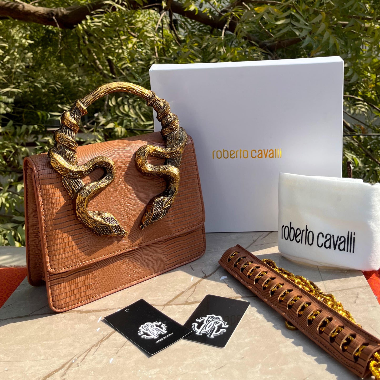 Roberto Cavalli Bordeaux Serpenti Medium Bag