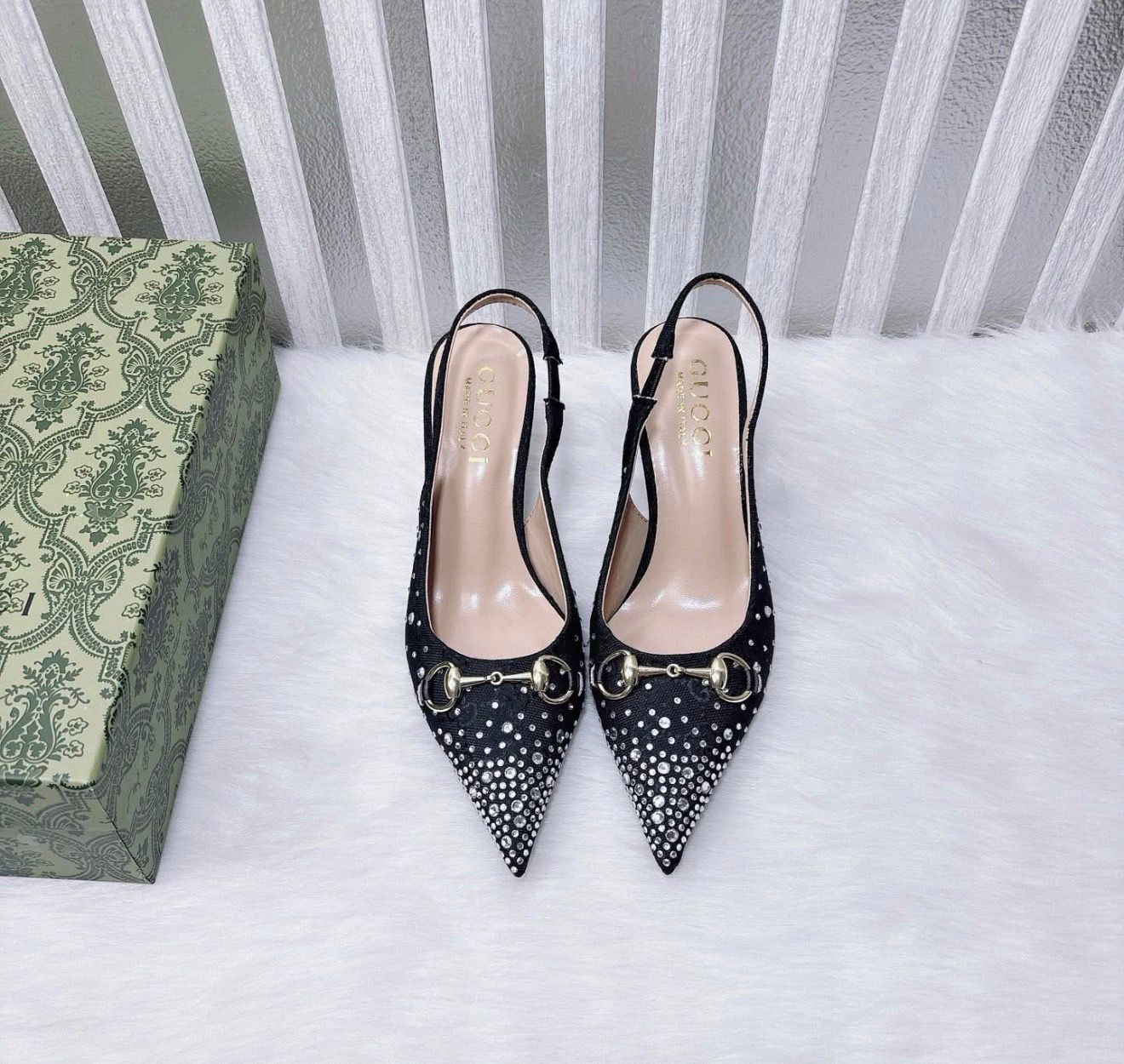 GUCCI Women’s Slingback Pump – Crystal Horsebit Elegance