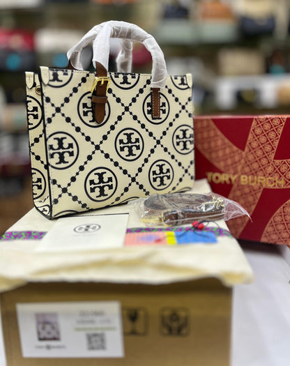 Tory Burch Mini T Monogram Tote – Embossed Leather