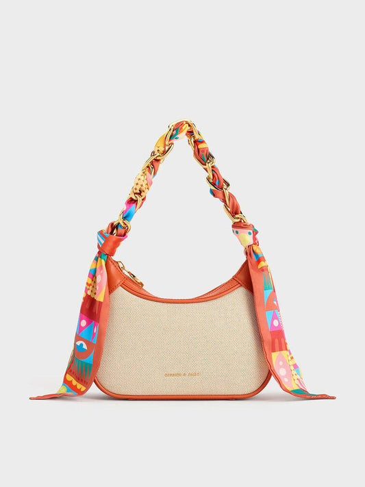 Charles & Keith Alcott Scarf Handle Canvas Bag – Orange