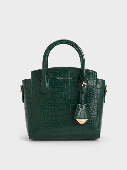 Charles & Keith Croc-Effect Structured Top Handle Bag