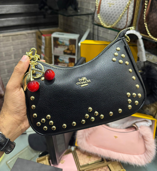 Coach Teri Shoulder Bag with Rivets – Premium Cherry Charm Edition