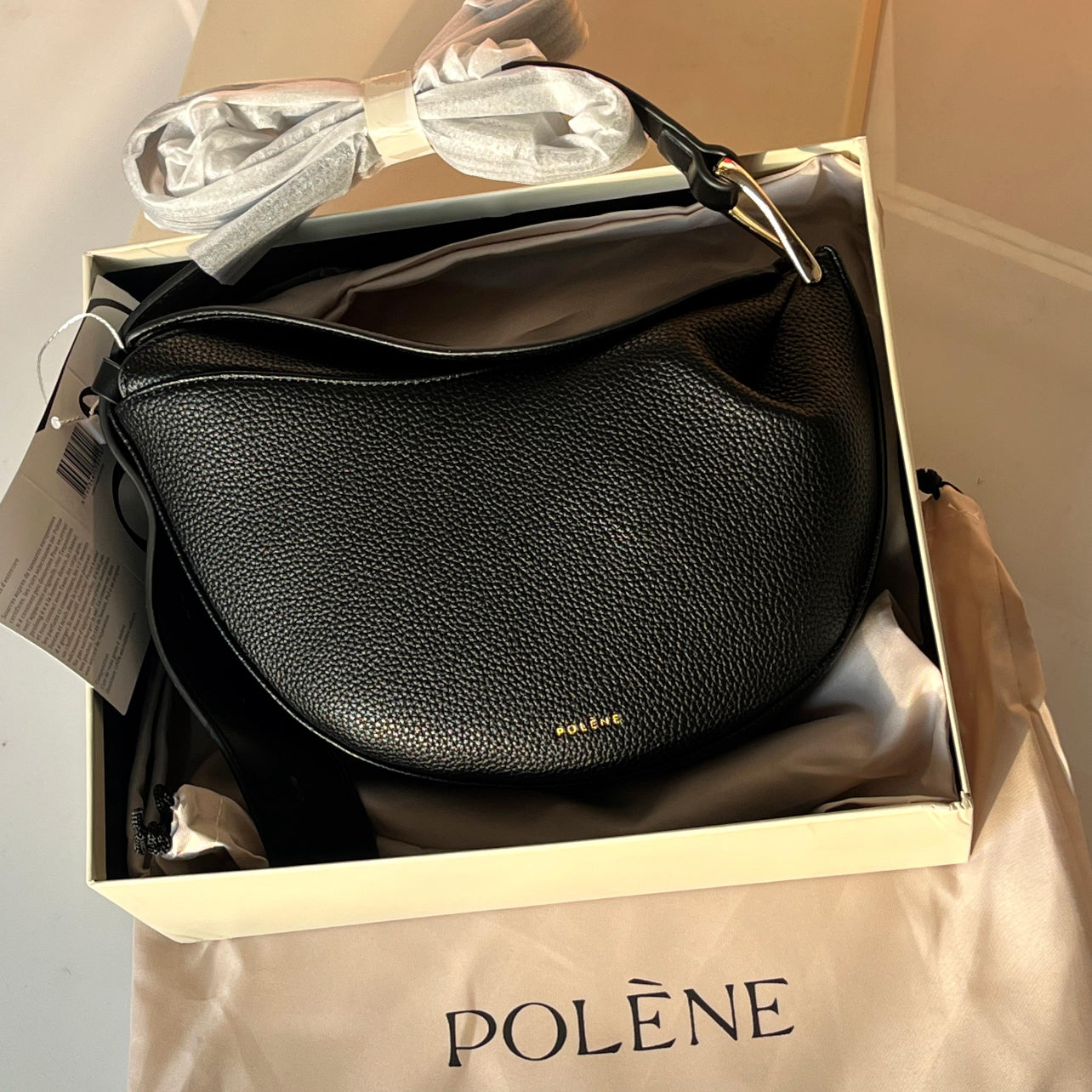 POLÈNE Tonca – Textured Cognac Shoulder Bag