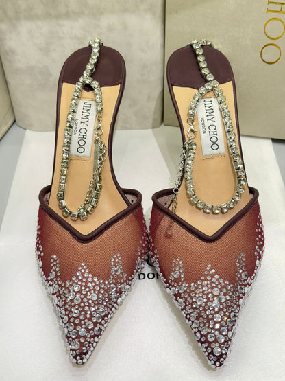 Jimmy Choo Saeda 100 Crystal Mesh Pumps – Crystal Anklet Edition