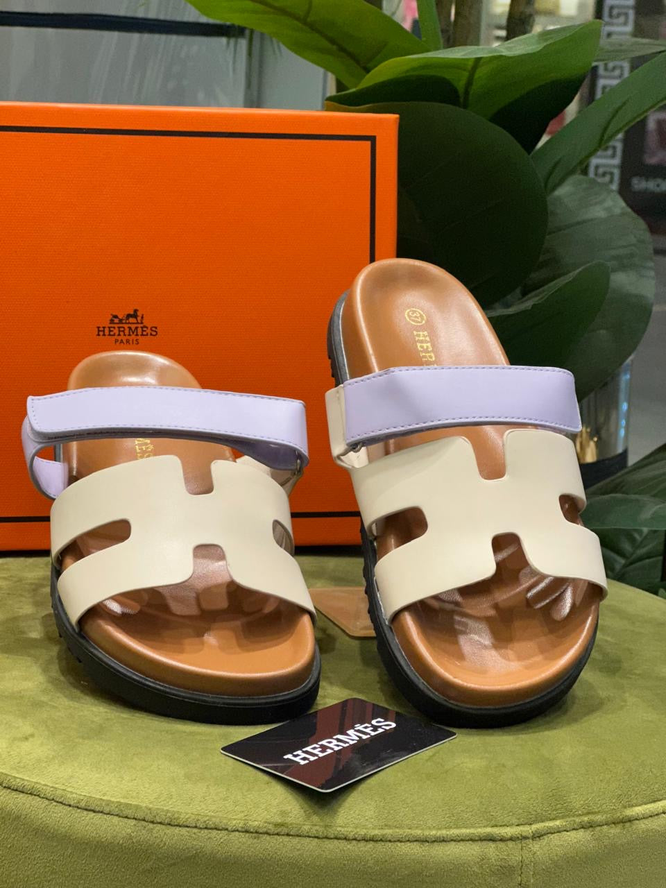 Hermès-Style Two-Tone Slippers