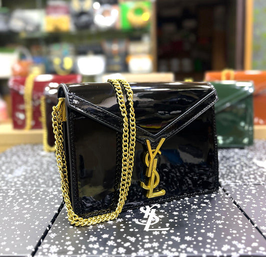 Saint Laurent Cassandra Patent Leather Wallet on Chain