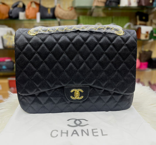 CHANEL Jumbo Classic Double Flap – Black Caviar with Gold Hardware