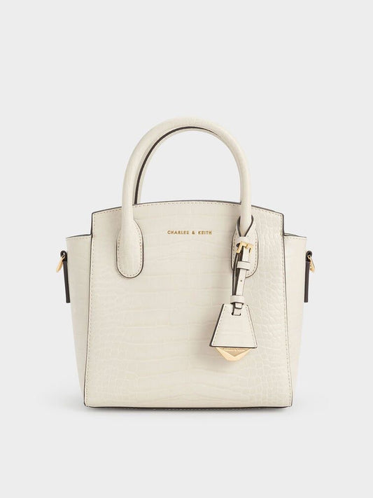 Charles & Keith Croc-Effect Structured Top Handle Bag