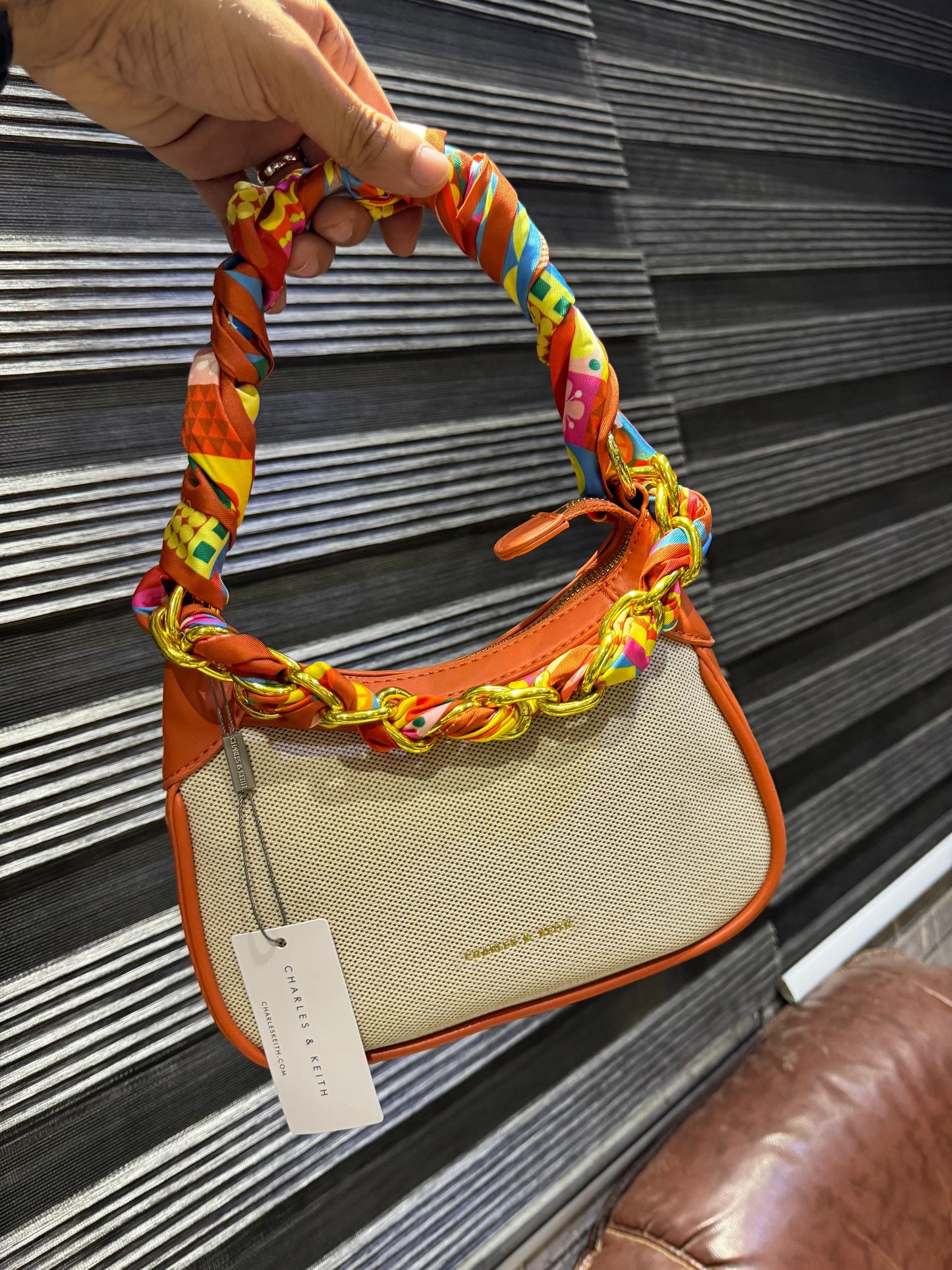 Charles & Keith Alcott Scarf Handle Canvas Bag – Orange