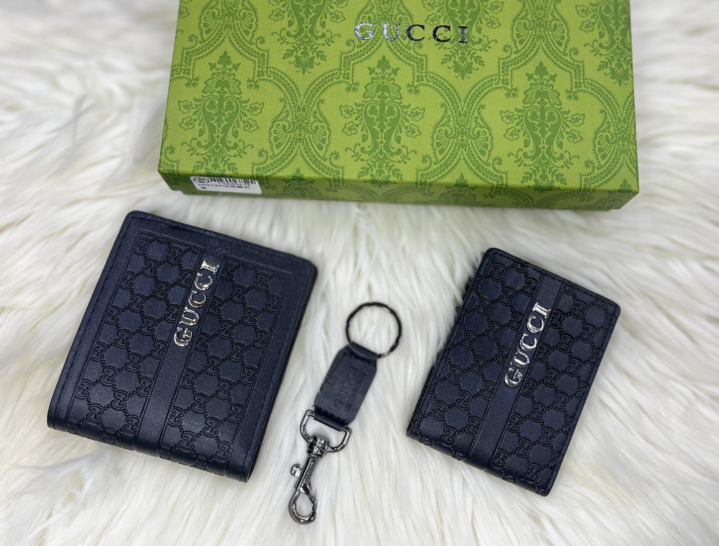 Gucci & Louis Vuitton Gents Gift Set – Wallet, Card Holder & Keychain