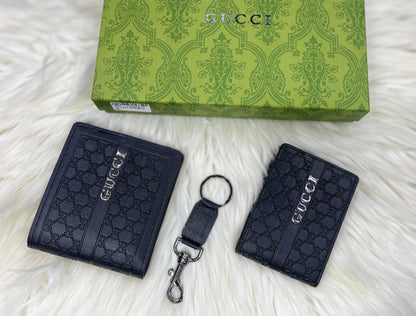 Gucci & Louis Vuitton Gents Gift Set – Wallet, Card Holder & Keychain