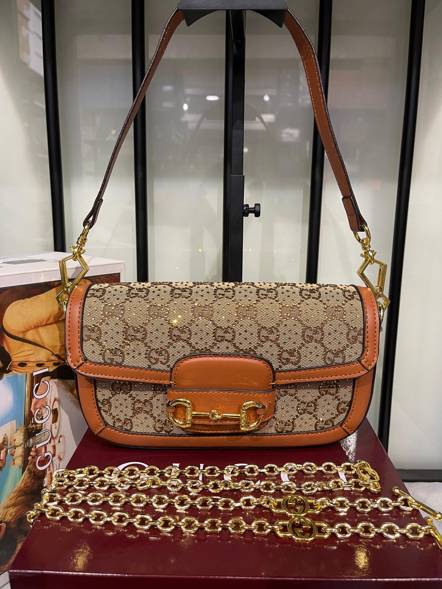 Gucci Horsebit 1955 Crystals Small Shoulder Bag