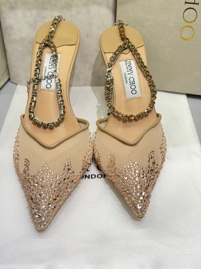 Jimmy Choo Saeda 100 Crystal Mesh Pumps – Crystal Anklet Edition