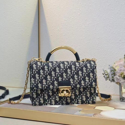 DIOR Medium Ange Bag – Gold-Finish Pearl Detail Elegance