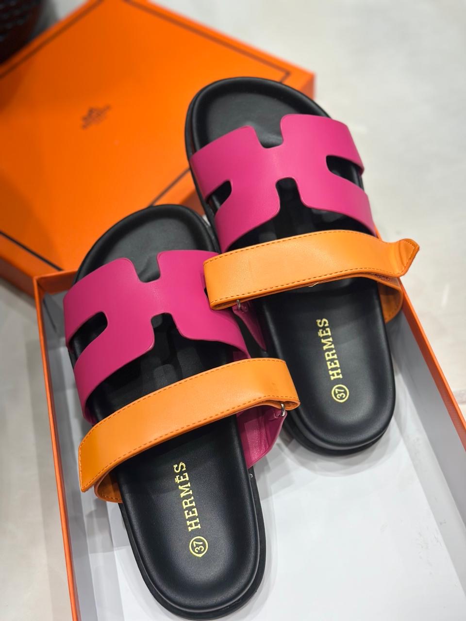 Hermès-Style Two-Tone Slippers